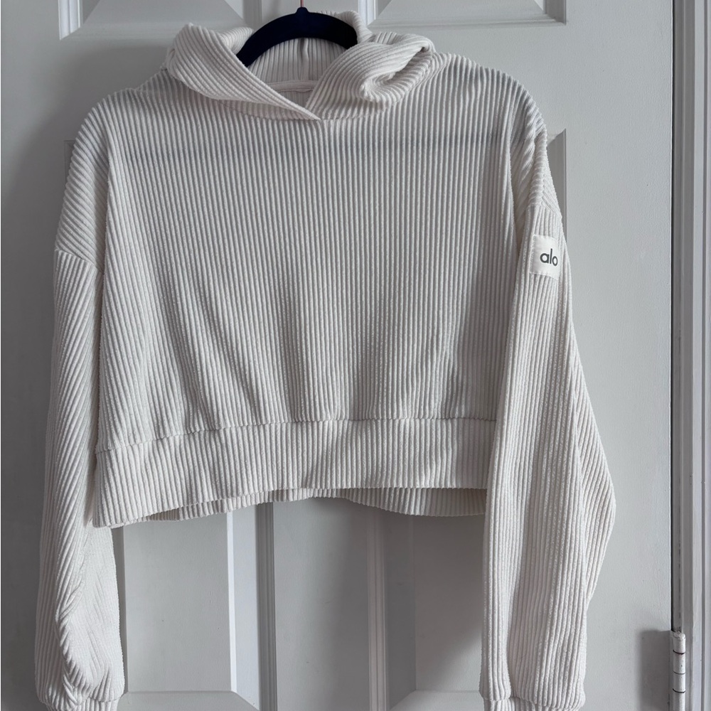 ALO Yoga Women's Off-White Ribbed Hoodie